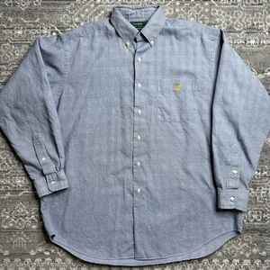 Ralph Lauren Embroidered Crown Crest RLL Logo Button Up Shirt Men's Large Blue